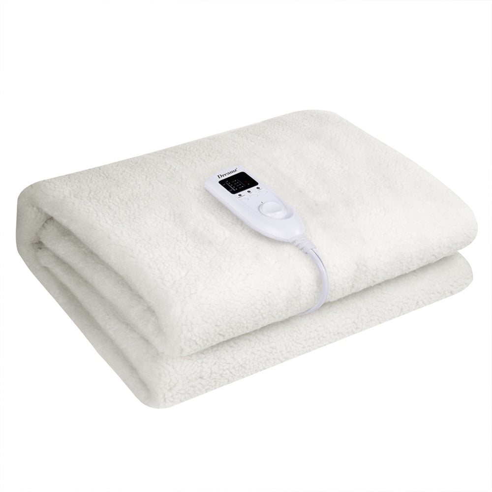 DreamZ 350GSM Electric Blanket Heated Fully Fitted Fleece Pad Washable Single Fast shipping On sale