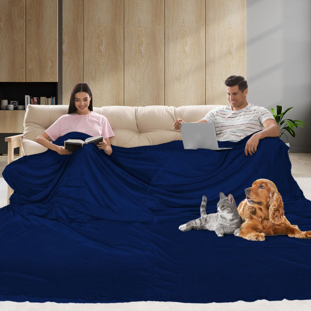 DreamZ 3x3M Large Oversized Blanket Throw Faux Fur Fleece Bed Warm Rug Sofa Navy Fast shipping On sale