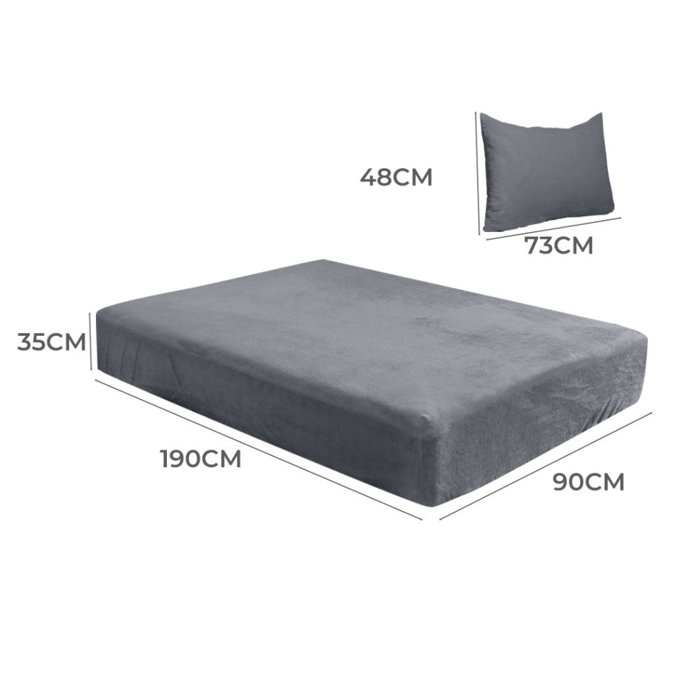 DreamZ Fitted Bed Sheet Set Pillowcase Flannel Single Size Winter Warm Dark Grey Fast shipping On sale