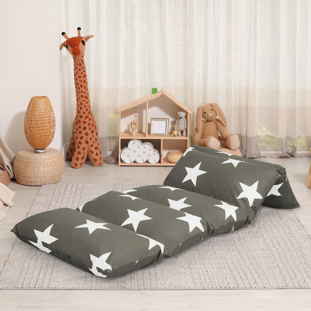 Dreamz Foldable Mattress Kids Pillow Bed Cushion Sofa Chair Lazy Couch Grey L Fast shipping On sale