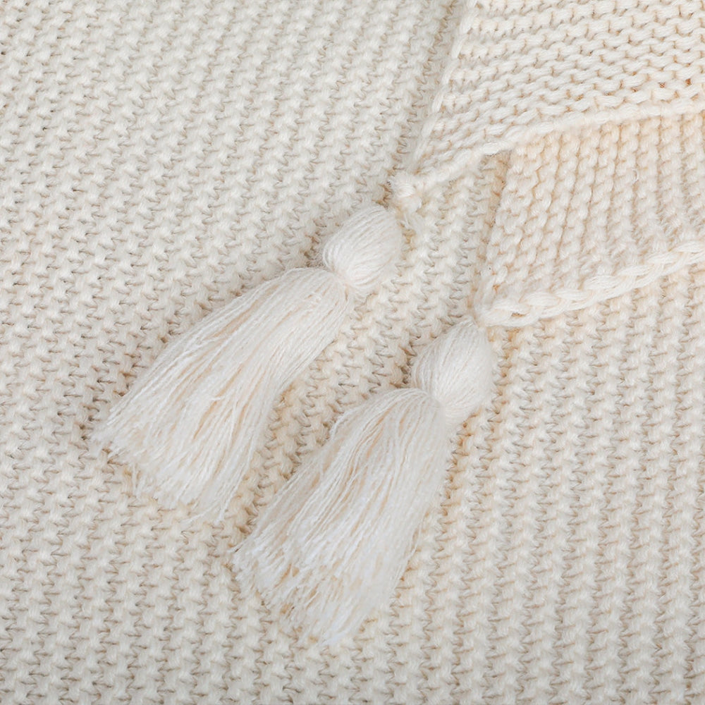 DreamZ Knitting Throw Blanket Cushion Set Pillow Tassel Fringe Sofa Bed Ivory Fast shipping On sale