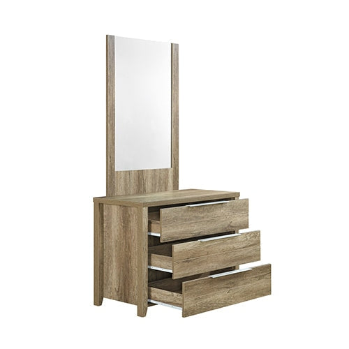 Dresser with 3 Storage Drawers in Natural Wood like MDF Oak Colour Mirror Chest Of Fast shipping On sale