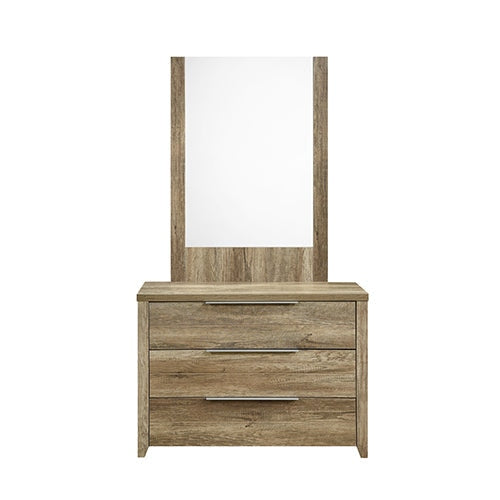 Dresser with 3 Storage Drawers in Natural Wood like MDF Oak Colour Mirror Chest Of Fast shipping On sale