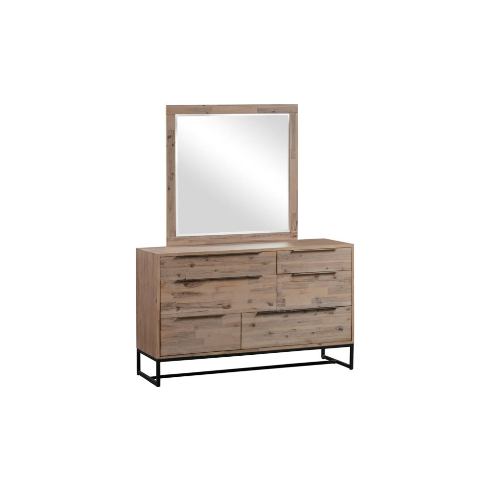 Dresser with 6 Storage Drawers in Solid Acacia & Veneer With Mirror Chest Of Fast shipping On sale