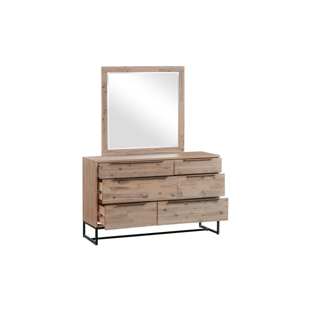 Dresser with 6 Storage Drawers in Solid Acacia & Veneer With Mirror Chest Of Fast shipping On sale