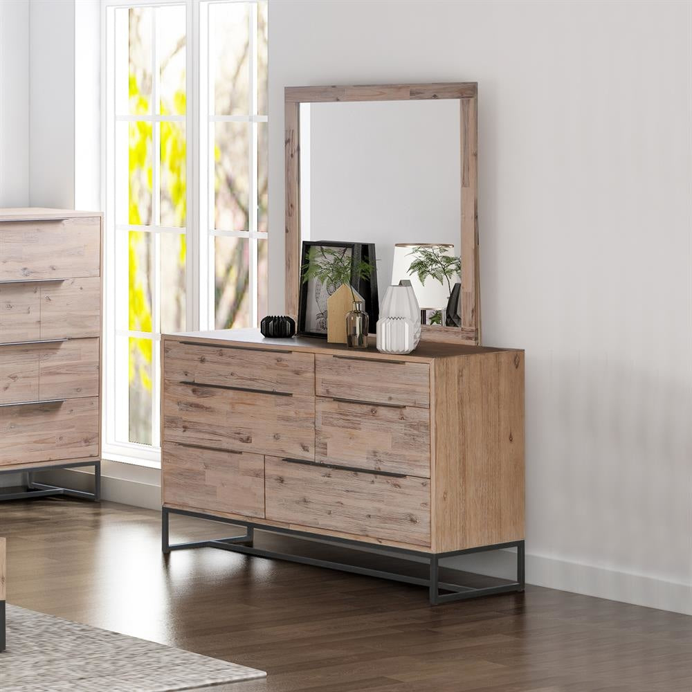 Dresser with 6 Storage Drawers in Solid Acacia & Veneer With Mirror Chest Of Fast shipping On sale