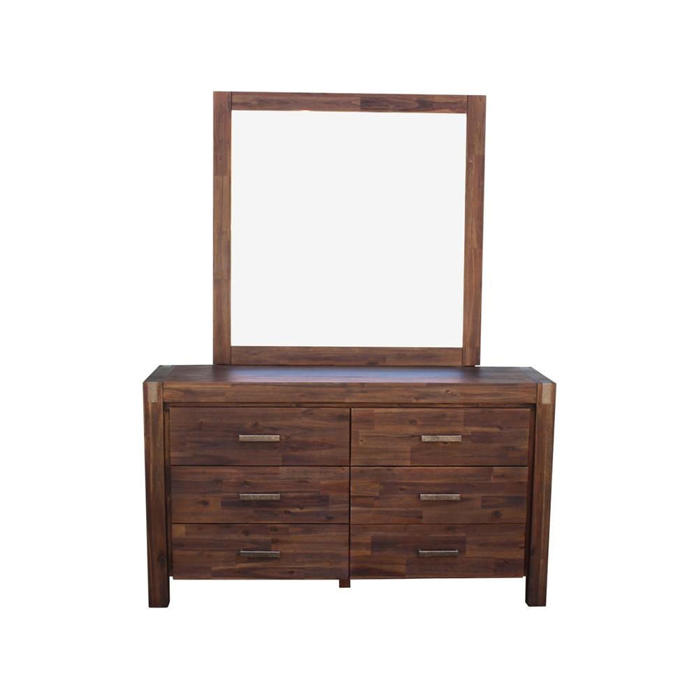 Dresser with 6 Storage Drawers in Solid Acacia & Veneer With Mirror Chocolate Colour Chest Of Fast shipping On sale