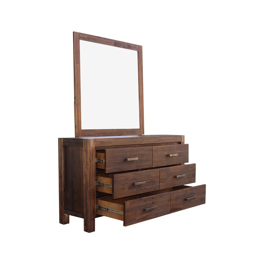 Dresser with 6 Storage Drawers in Solid Acacia & Veneer With Mirror Chocolate Colour Chest Of Fast shipping On sale