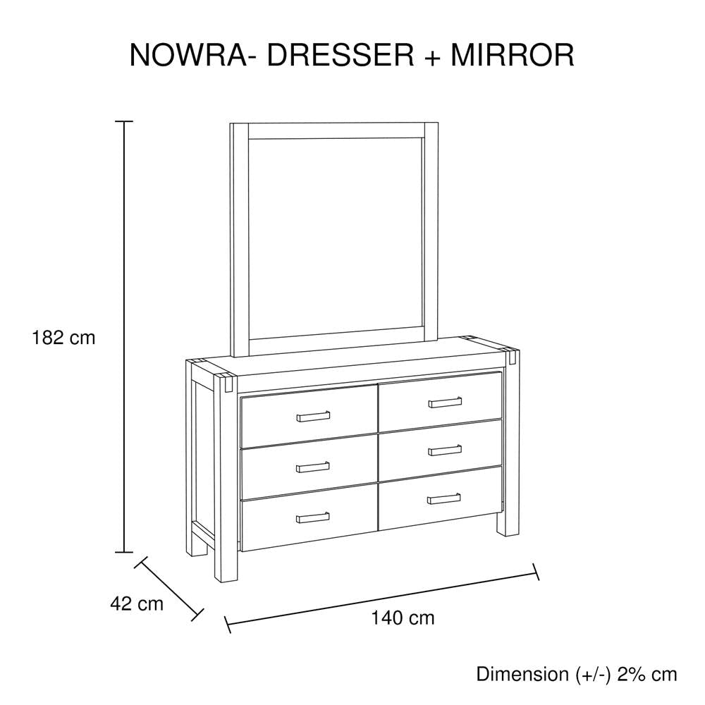 Dresser with 6 Storage Drawers in Solid Acacia & Veneer With Mirror Chocolate Colour Chest Of Fast shipping On sale