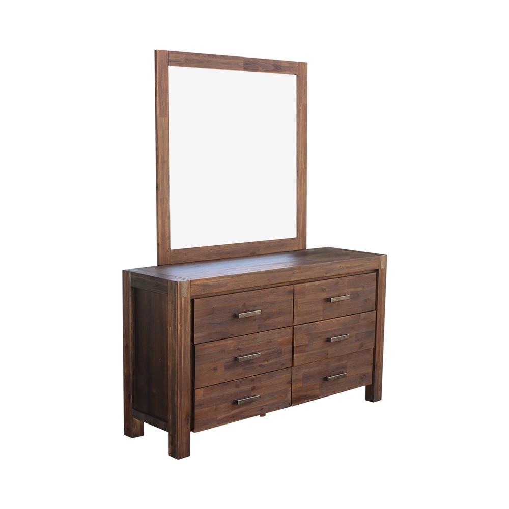 Dresser with 6 Storage Drawers in Solid Acacia & Veneer With Mirror Chocolate Colour Chest Of Fast shipping On sale