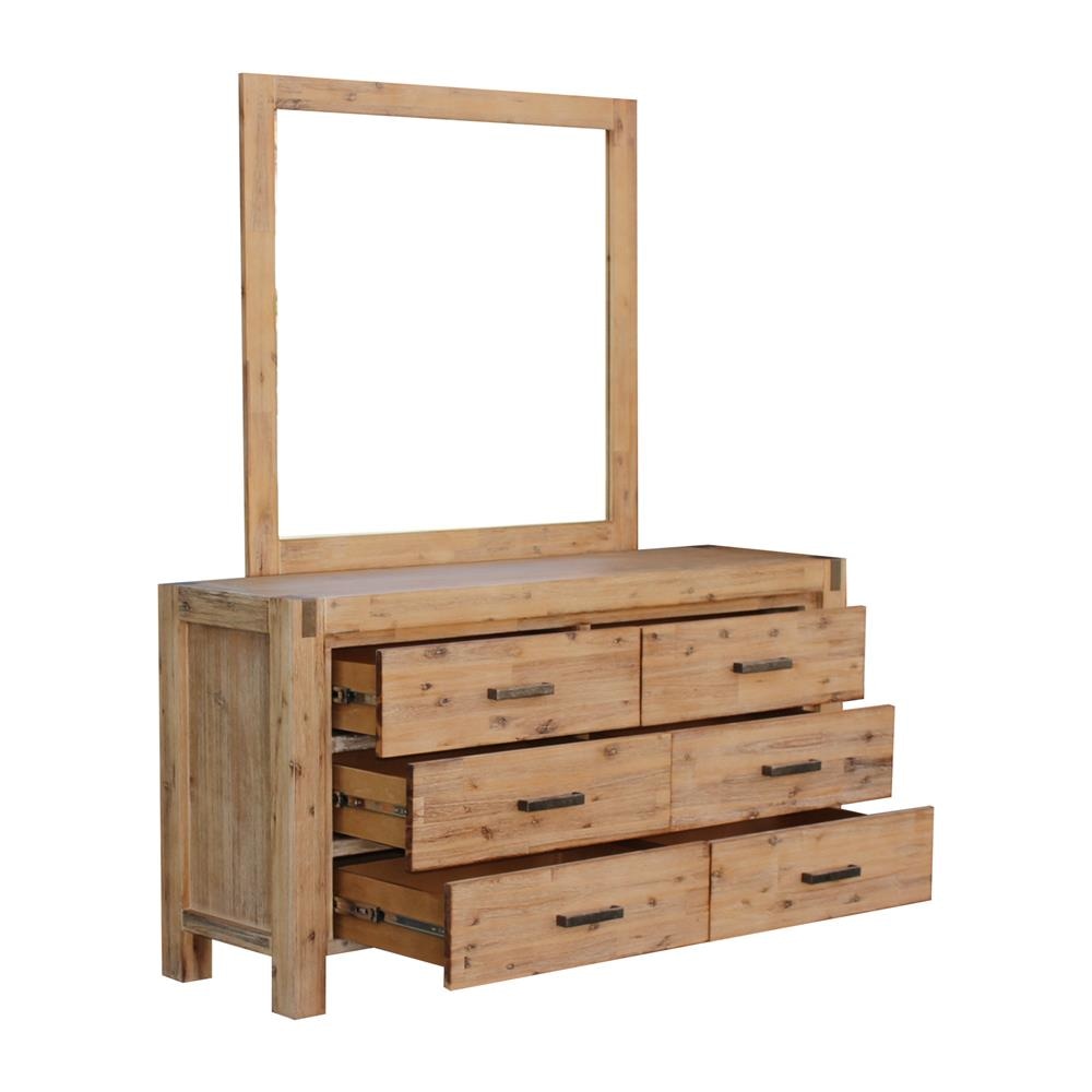 Dresser with 6 Storage Drawers in Solid Acacia & Veneer With Mirror Oak Colour Chest Of Fast shipping On sale