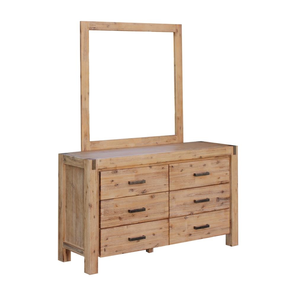 Dresser with 6 Storage Drawers in Solid Acacia & Veneer With Mirror Oak Colour Chest Of Fast shipping On sale