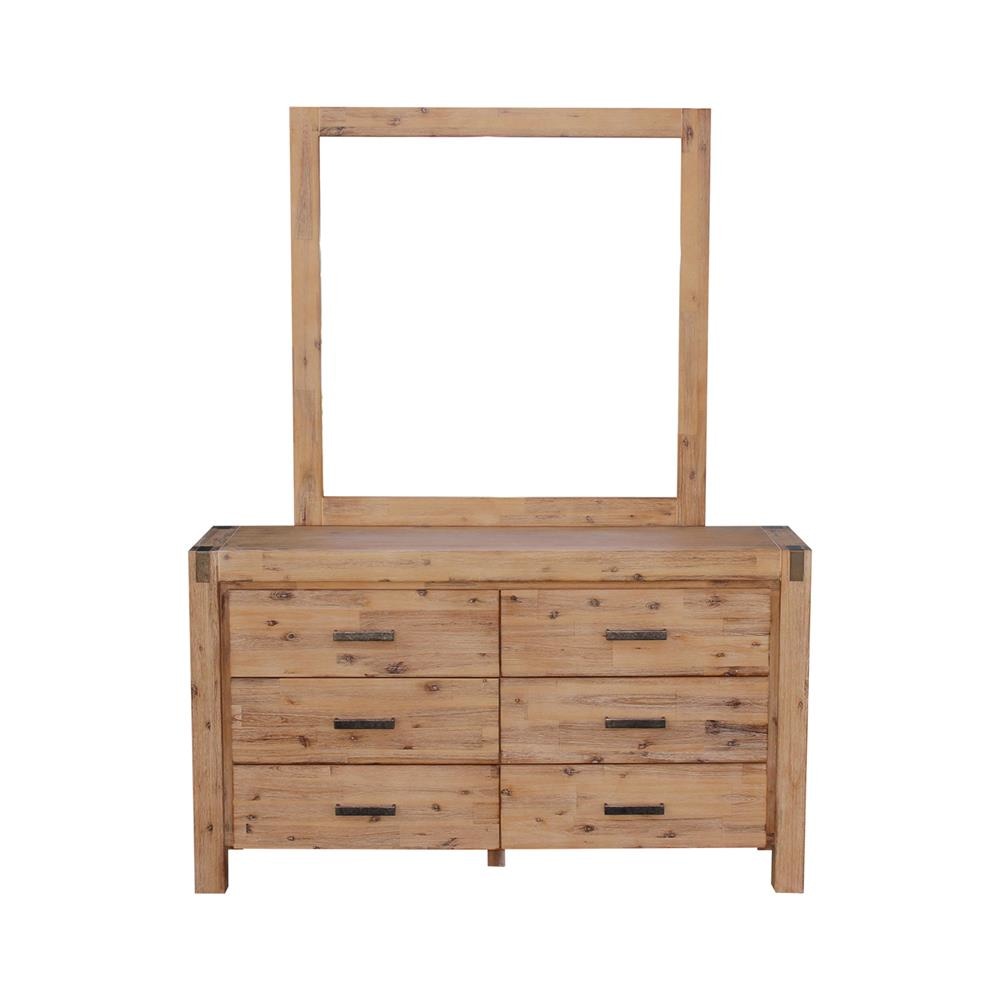 Dresser with 6 Storage Drawers in Solid Acacia & Veneer With Mirror Oak Colour Chest Of Fast shipping On sale