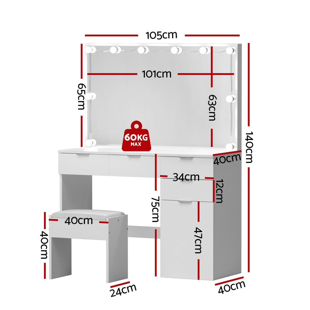 Dressing Table Set Stool 10 Led Bulbs White Fast shipping On sale