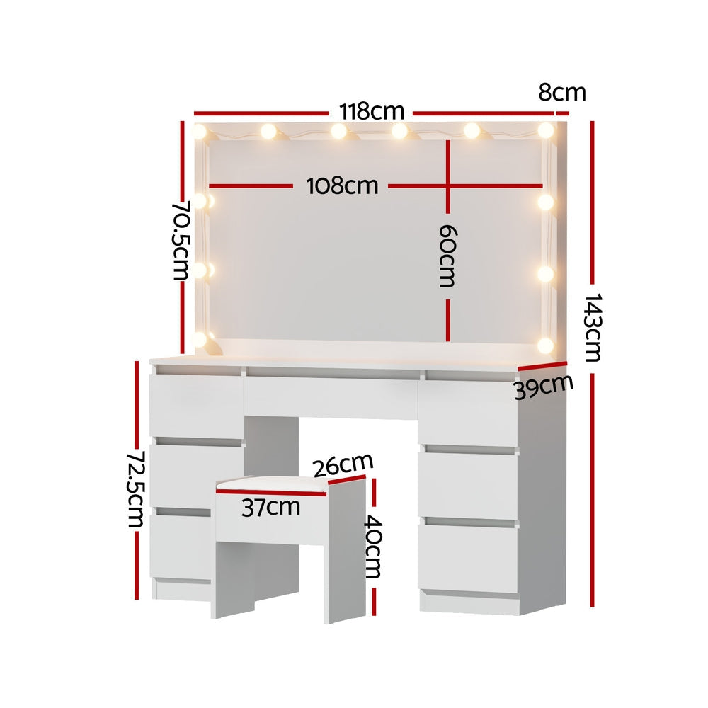 Dressing Table Vanity Desk Set Stool 12 Led Bulbs White Fast shipping On sale