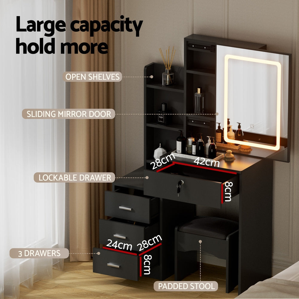 Dressing Table Vanity Desk Set Stool Led Black Fast shipping On sale