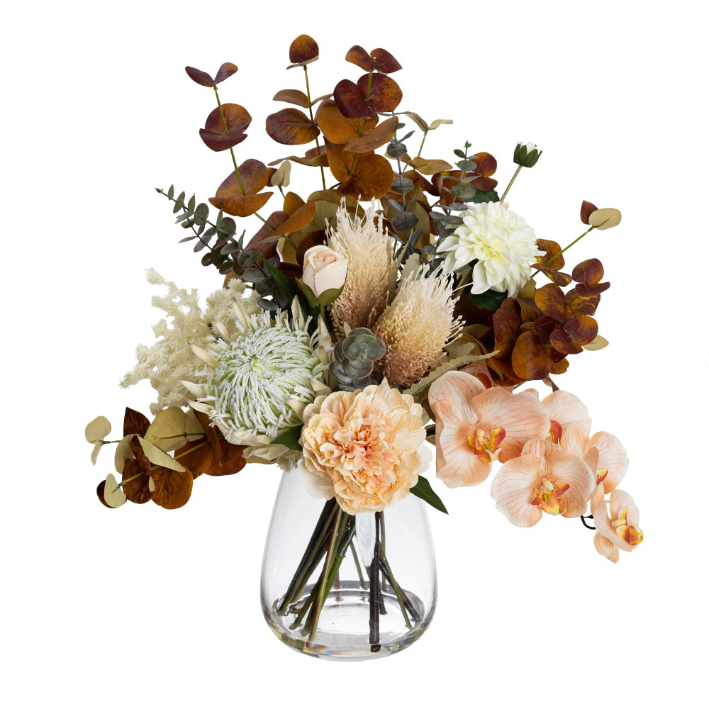 Dried Look Floral 62cm Mixed Artificial Faux Flower Plant Decorative Arrangement In Glass Fast shipping On sale