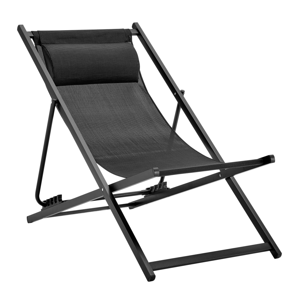 Duka Outdoor Relaxing Lounge Accent Folding Steel Patio Beach Chair Black Furniture Fast shipping On sale