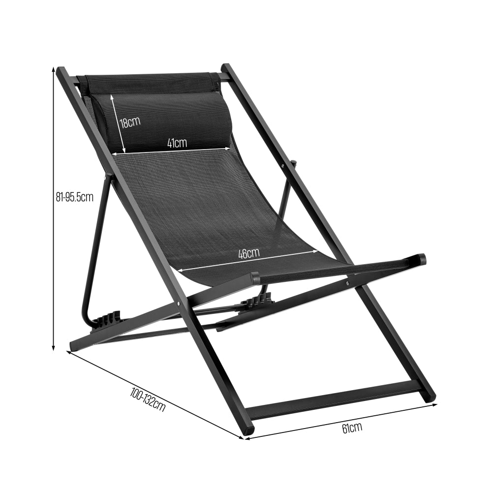 Duka Outdoor Relaxing Lounge Accent Folding Steel Patio Beach Chair Black Furniture Fast shipping On sale