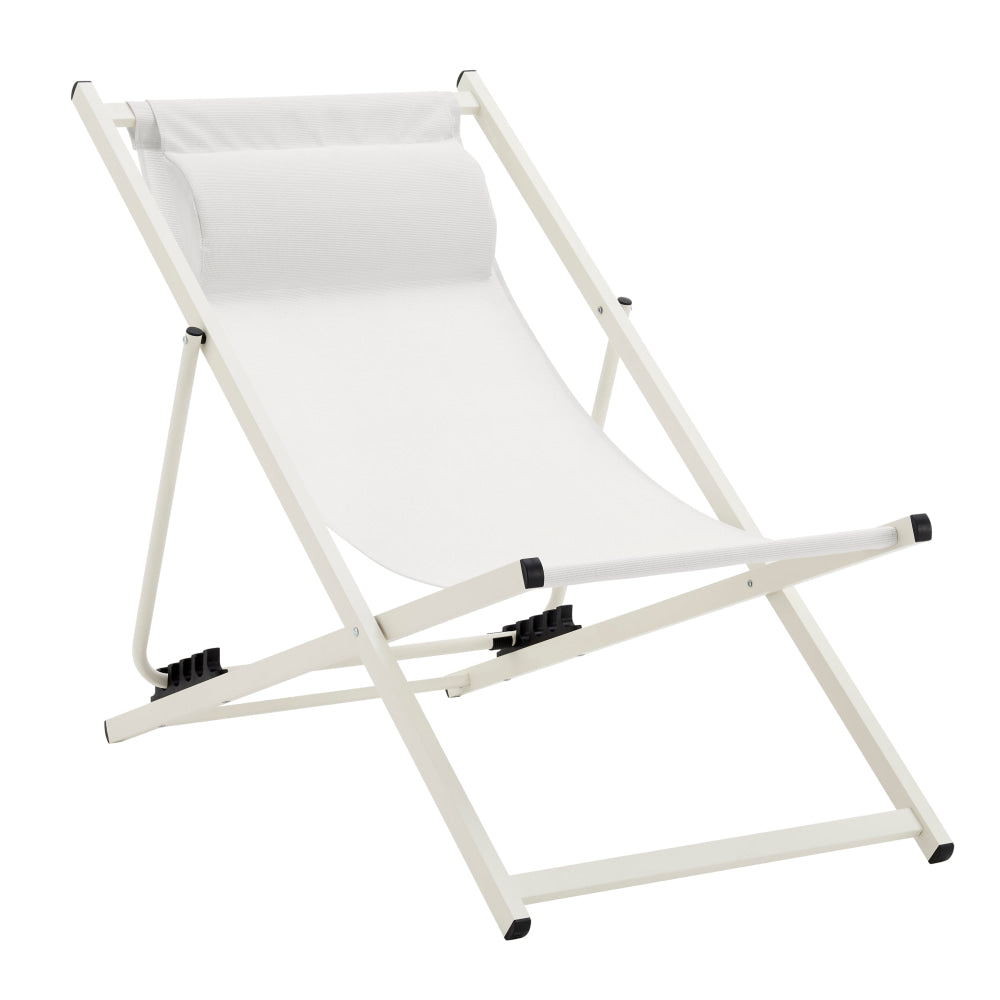 Duka Outdoor Relaxing Lounge Accent Folding Steel Patio Beach Chair White Furniture Fast shipping On sale