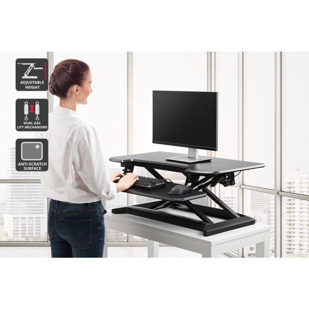 DuoPro Height Adjustable Sit Stand Office Computer Desk Riser Black Fast shipping On sale