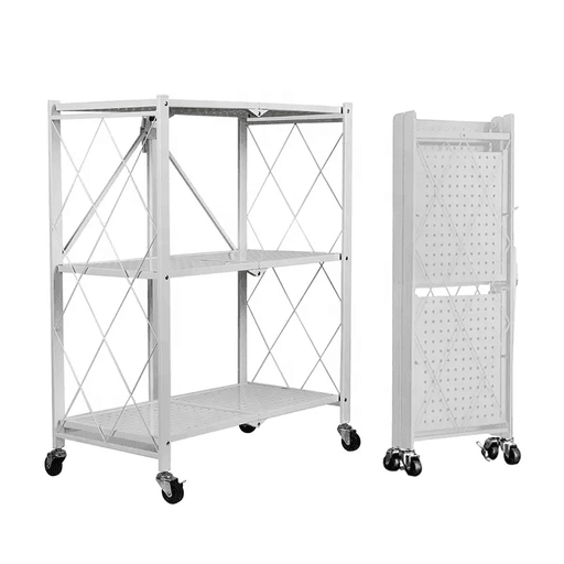 Ekkio 3-Tier Foldable Metal Shelf Kitchen Trolley Storage - White Fast shipping On sale