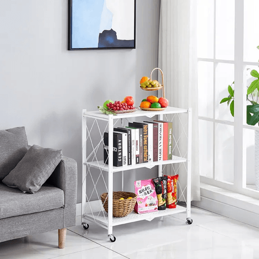 Ekkio 3-Tier Foldable Metal Shelf Kitchen Trolley Storage - White Fast shipping On sale