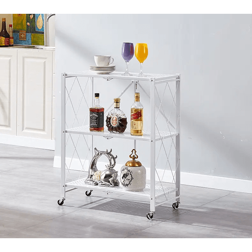 Ekkio 3-Tier Foldable Metal Shelf Kitchen Trolley Storage - White Fast shipping On sale