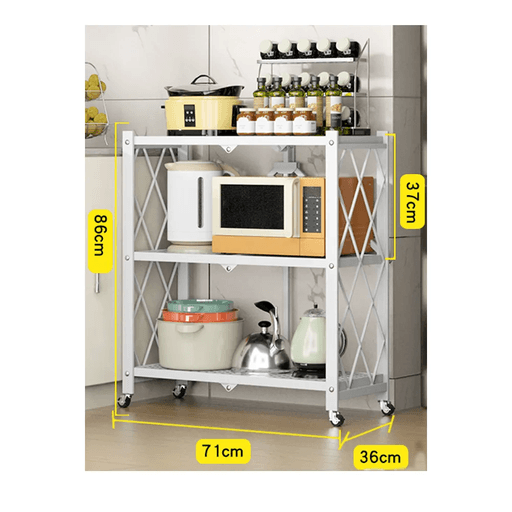 Ekkio 3-Tier Foldable Metal Shelf Kitchen Trolley Storage - White Fast shipping On sale