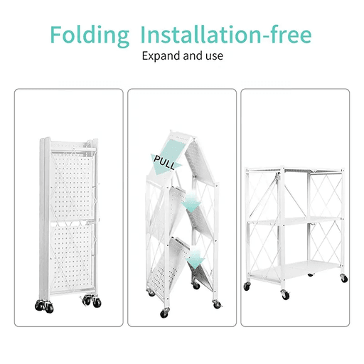 Ekkio 3-Tier Foldable Metal Shelf Kitchen Trolley Storage - White Fast shipping On sale