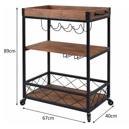 EKKIO 3 Tiers Kitchen Serving Wine Cart Trolley with Rack Walnut Fast shipping On sale