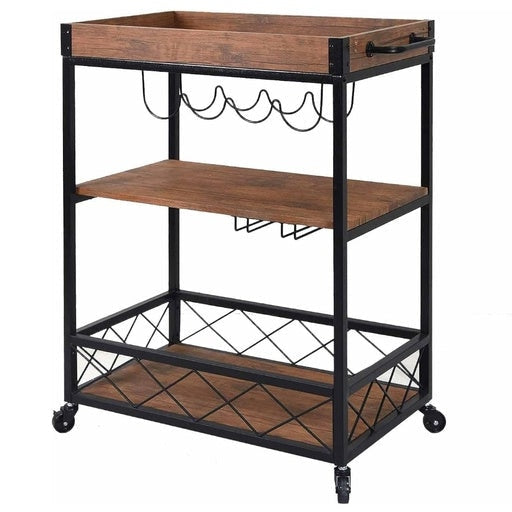 EKKIO 3 Tiers Kitchen Serving Wine Cart Trolley with Rack Walnut Fast shipping On sale