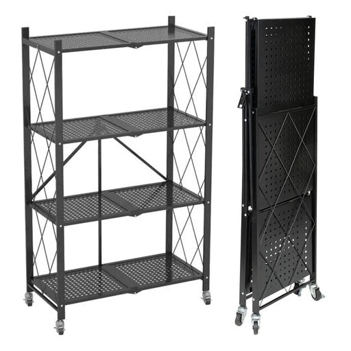 Ekkio 4-Tier Foldable Storage Metal Shelf - Black Bookcase Fast shipping On sale