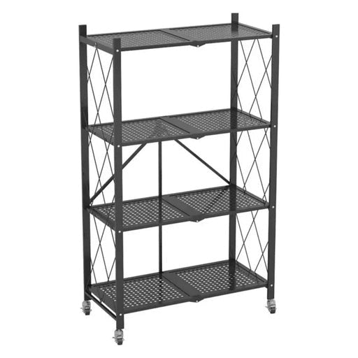 Ekkio 4-Tier Foldable Storage Metal Shelf - Black Bookcase Fast shipping On sale