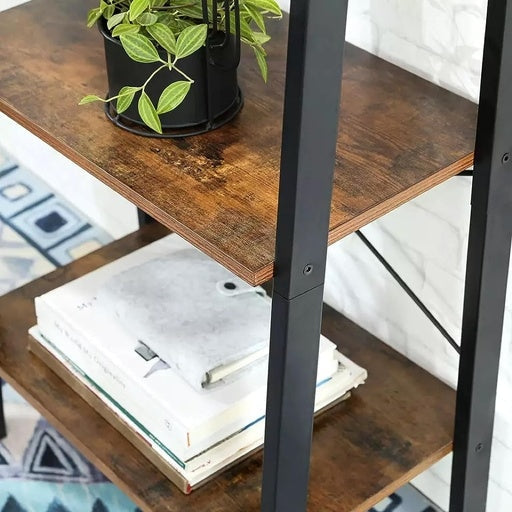 Ekkio 4-Tiers Metal Wood-Grained Ladder Shelf - Black Bookcase Fast shipping On sale