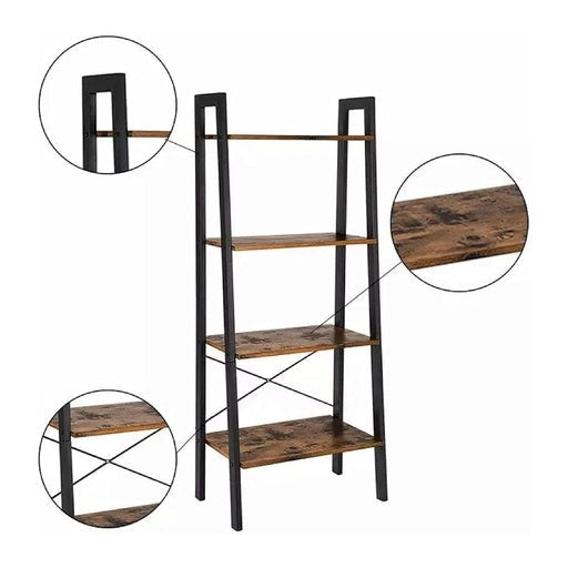 Ekkio 4-Tiers Metal Wood-Grained Ladder Shelf - Black Bookcase Fast shipping On sale