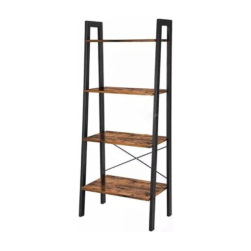 Ekkio 4-Tiers Metal Wood-Grained Ladder Shelf - Black Bookcase Fast shipping On sale