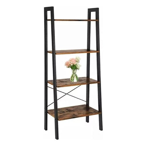 Ekkio 4-Tiers Metal Wood-Grained Ladder Shelf - Black Bookcase Fast shipping On sale