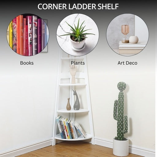 Ekkio 5-Tier Corner Ladder Shelf Sleek Modern - White Bookcase Fast shipping On sale