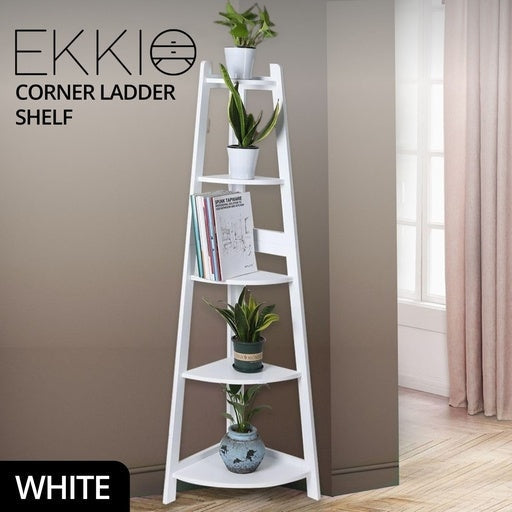 Ekkio 5-Tier Corner Ladder Shelf Sleek Modern - White Bookcase Fast shipping On sale