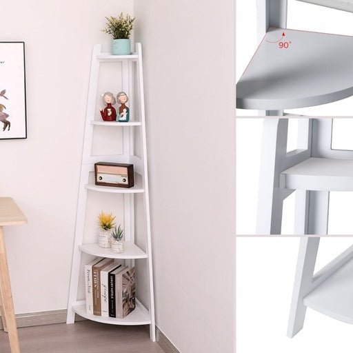 Ekkio 5-Tier Corner Ladder Shelf Sleek Modern - White Bookcase Fast shipping On sale