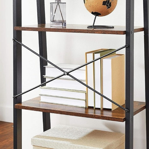 Ekkio 5-Tiers Metal Wood Ladder Shelf - Rustic Brown Black Bookcase Fast shipping On sale