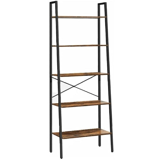 Ekkio 5-Tiers Metal Wood Ladder Shelf - Rustic Brown Black Bookcase Fast shipping On sale