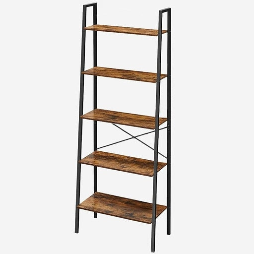 Ekkio 5-Tiers Metal Wood Ladder Shelf - Rustic Brown Black Bookcase Fast shipping On sale