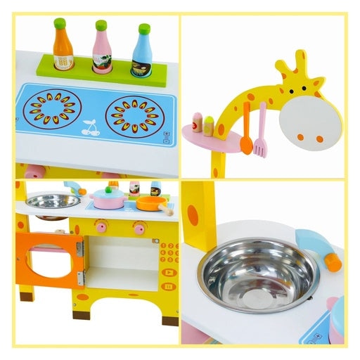 Ekkio Wooden Toy Kitchen Playset for Kids Giraffe Shape Set Toys Fast shipping On sale