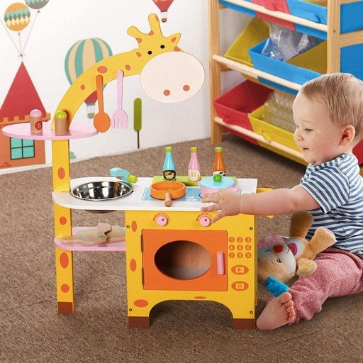 Ekkio Wooden Toy Kitchen Playset for Kids Giraffe Shape Set Toys Fast shipping On sale