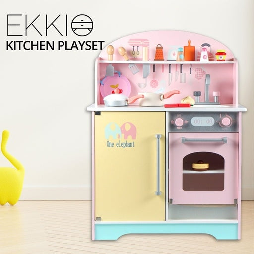 Ekkio Wooden Toy Kitchen Playset for Kids Japanese Style Set Pink Toys Fast shipping On sale