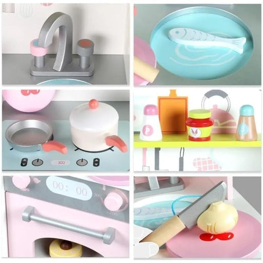 Ekkio Wooden Toy Kitchen Playset for Kids Japanese Style Set Pink Toys Fast shipping On sale