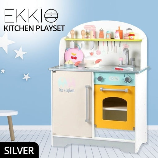 Ekkio Wooden Toy Kitchen Playset for Kids Japanese Style Set Silver Toys Fast shipping On sale