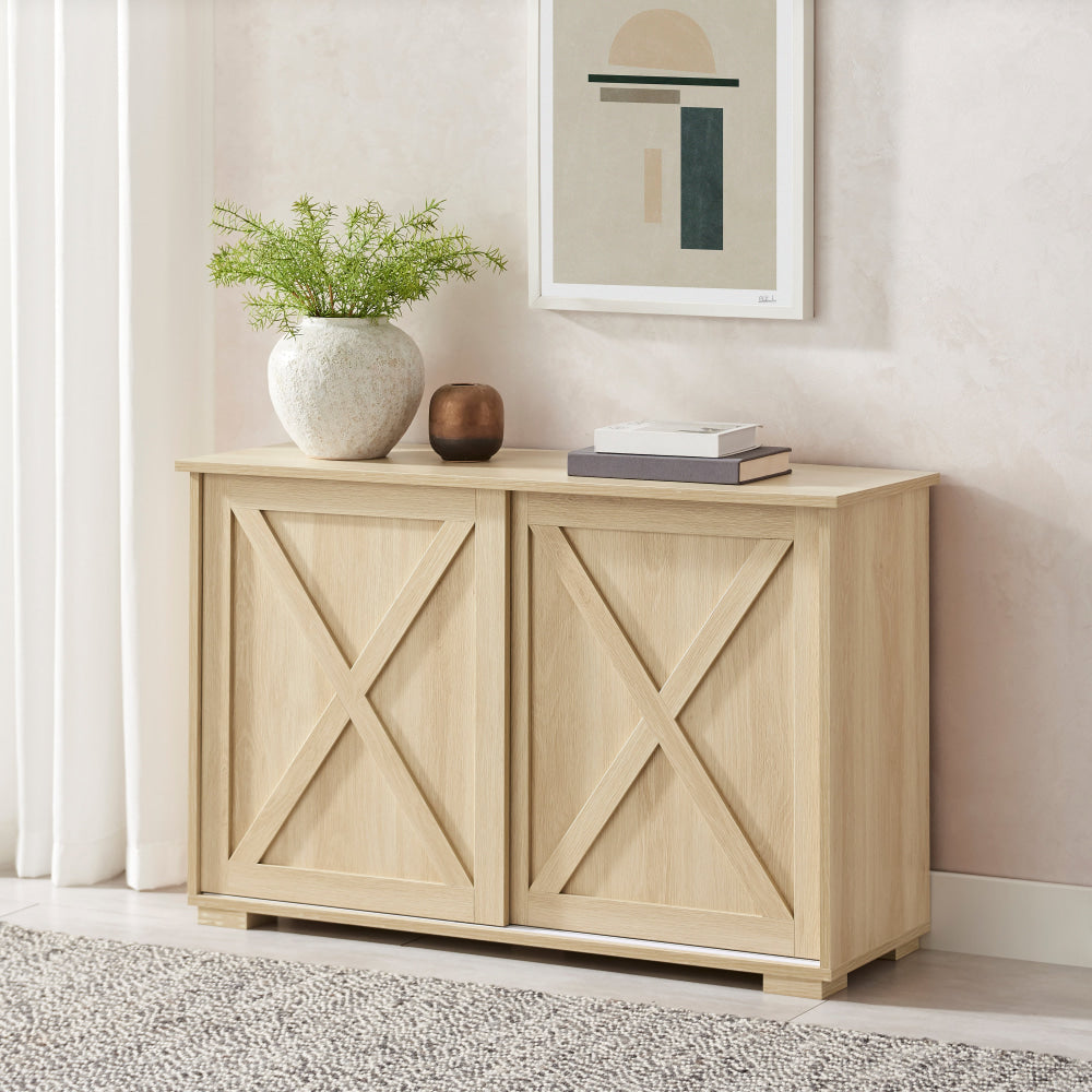 Elector Wooden Buffet Unit Sideboard Strage Cabinet W/ 2-Sliding Doors Oak & Fast shipping On sale